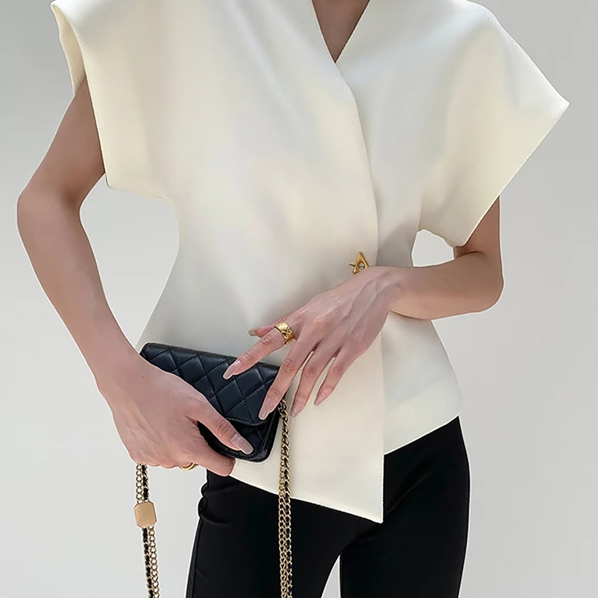 Trendy V-Neck Button Down Blouse