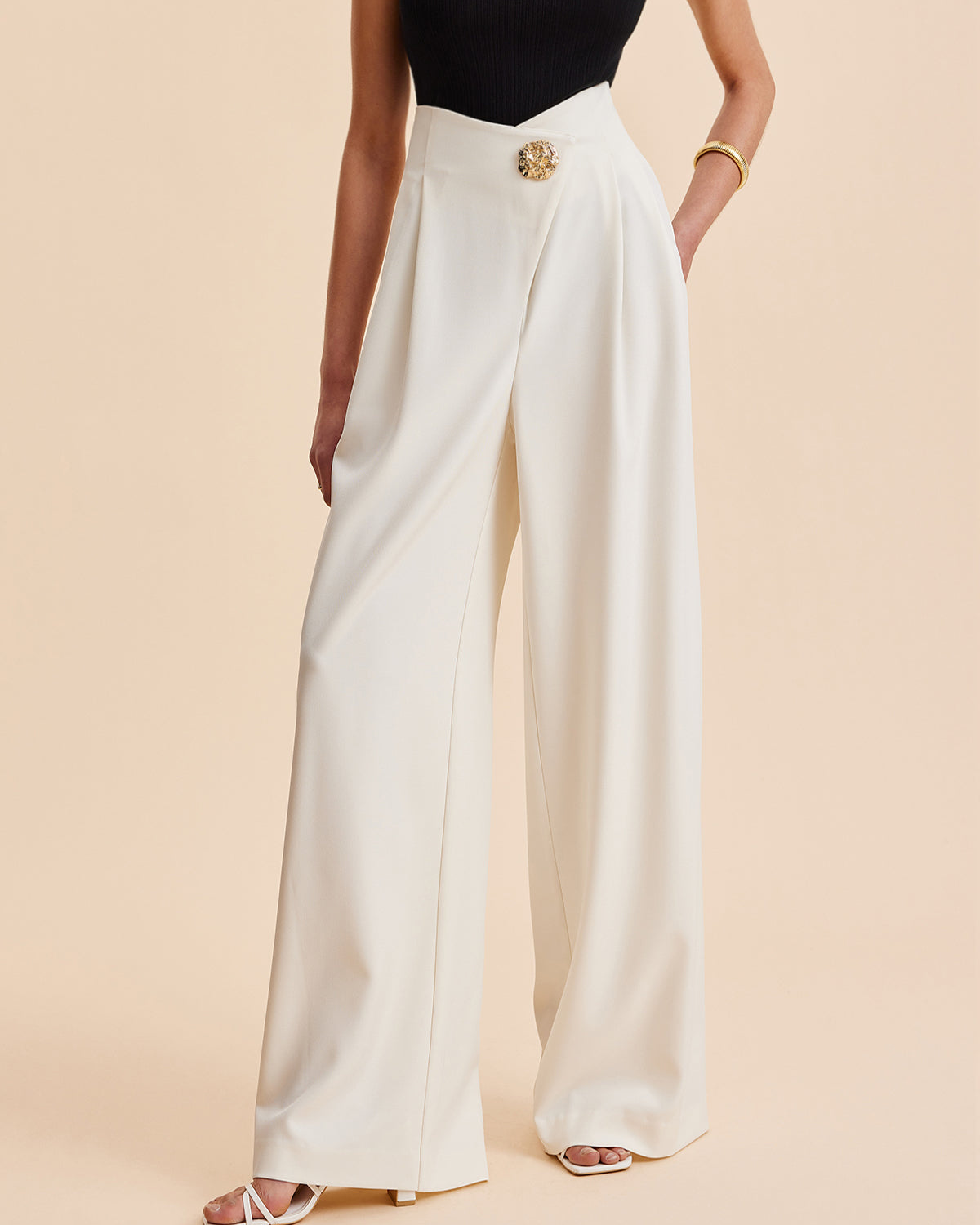 Embellished High-Waist Wide-Leg Pants