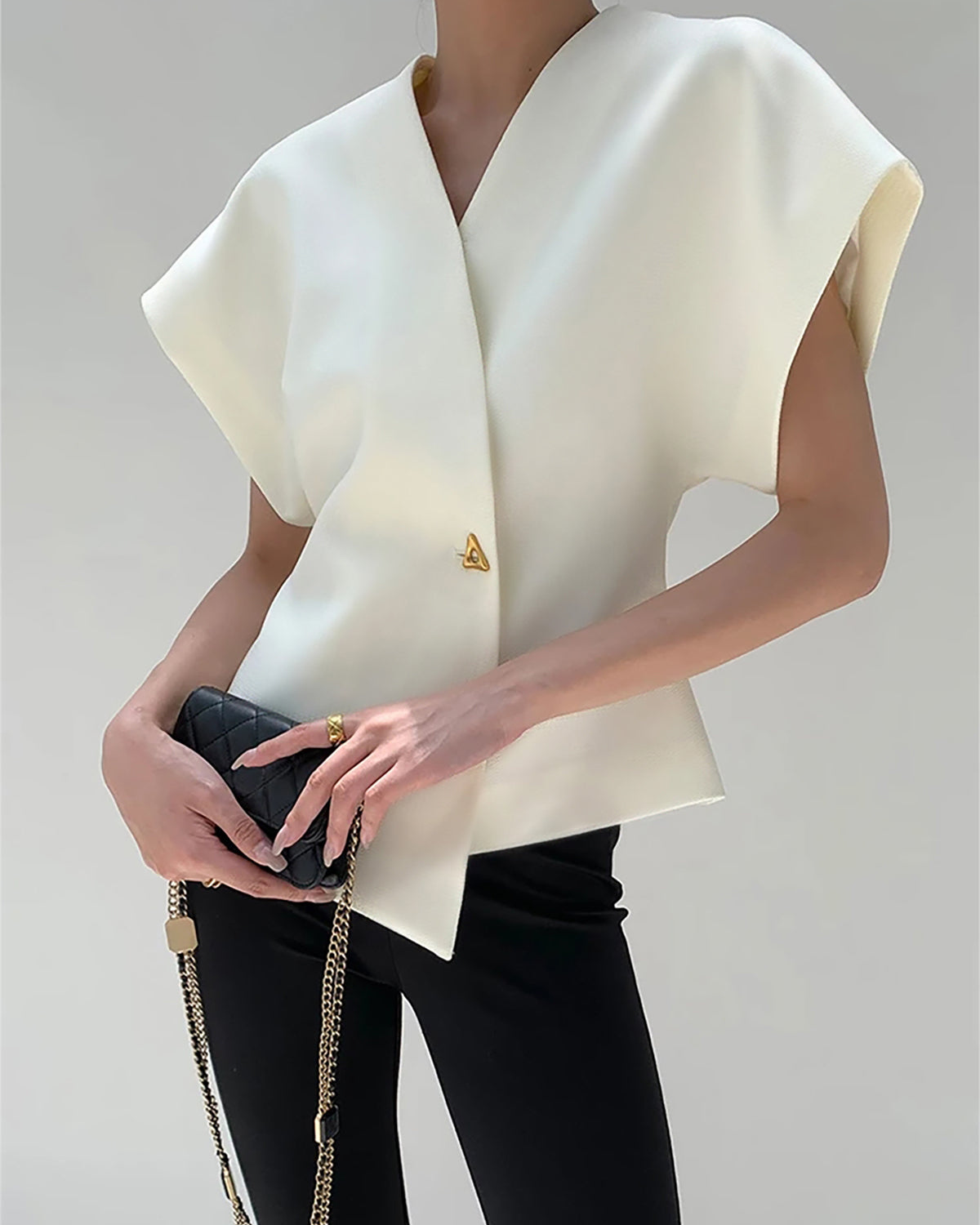 Trendy V-Neck Button Down Blouse