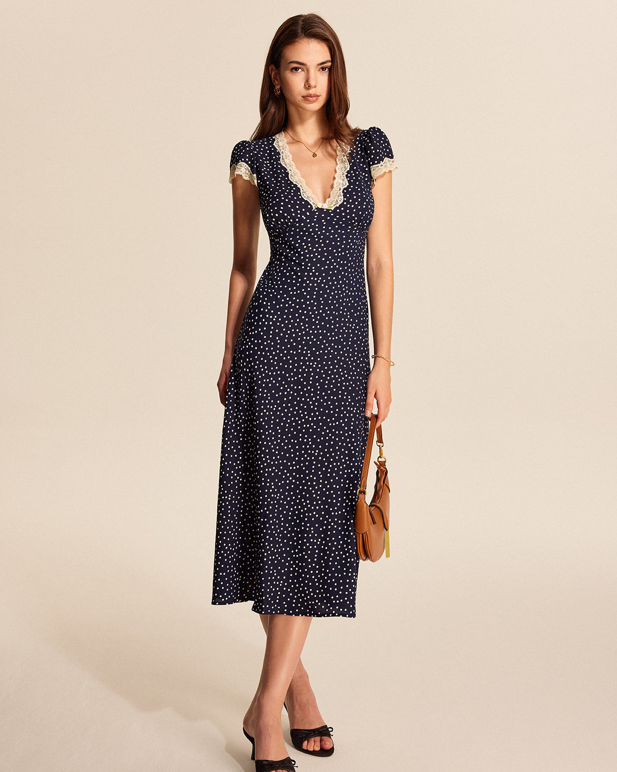Polka Dot Lace-Trim Dress