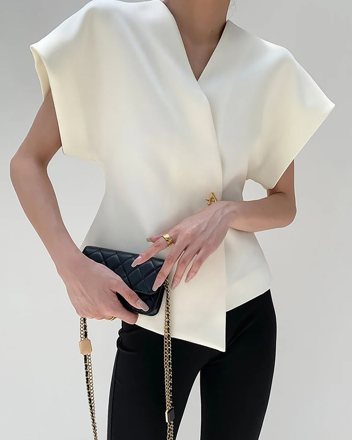 Trendy V-Neck Button Down Blouse