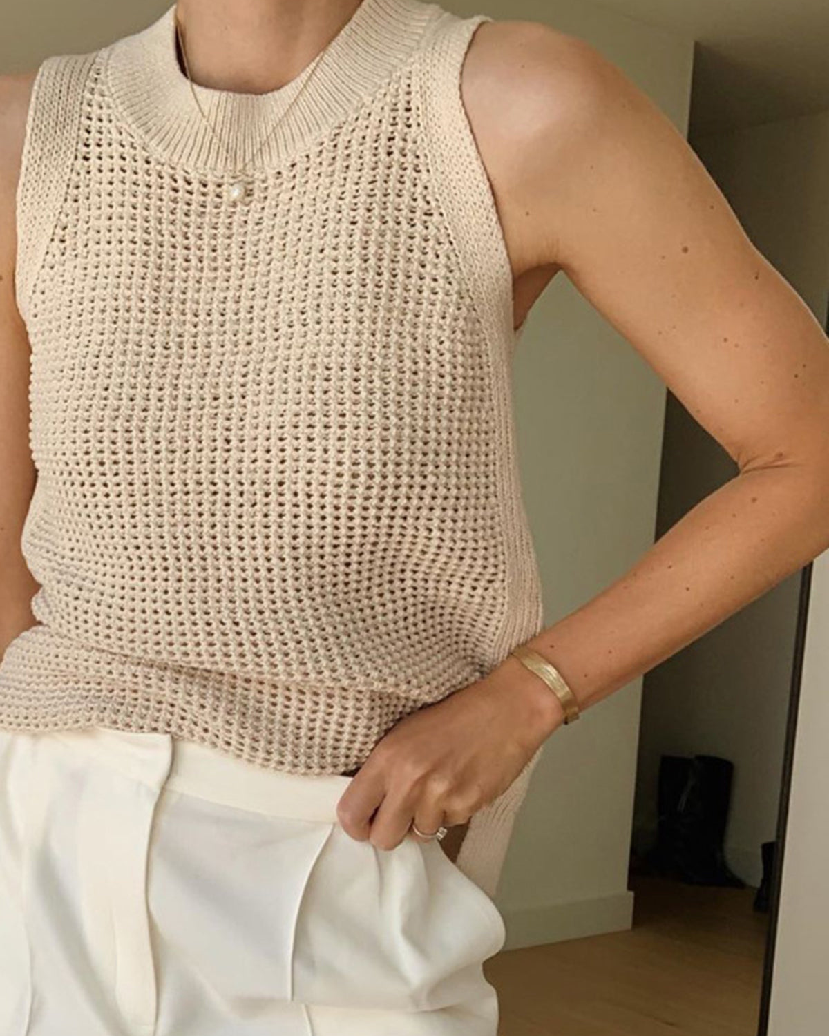 Knit Hollow Solid Tank Top