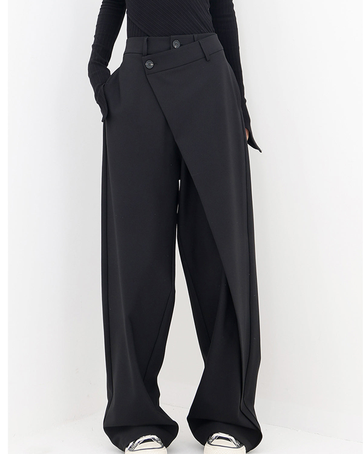 Asymmetrical Layer Button Wide Leg Dress Pants