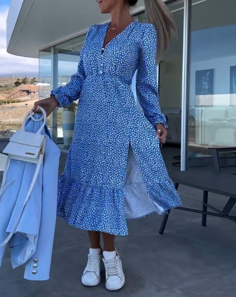 V-neck floral patchwork Dress